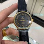 Replica Omega De Ville Black Moonphase Dial With Leather Strap 40mm